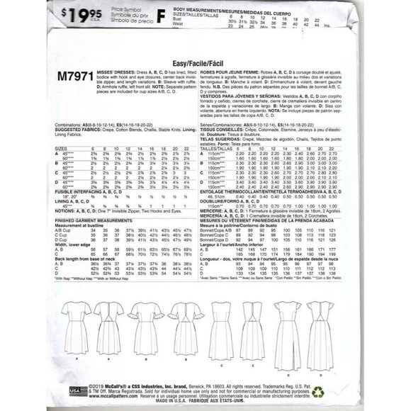 McCall's M7971 Misses 14 to 22 Fitted Dress Uncut Sewing Pattern - Picture 2 of 2